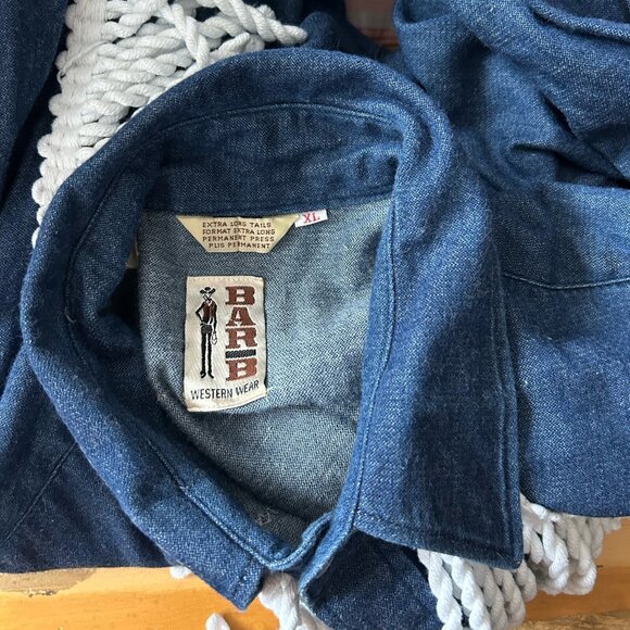 70s vintage fringe denim shirt pointed collar Bar B Western Wear snap button. - Picture 9 of 11